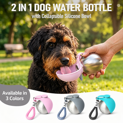 2-in-1 Portable Dog Water Bottle | Leak-Proof Travel Water Bowl for Small Dogs