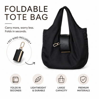 Foldable Keychain Tote Bag, Reusable Shopping Bag with Key Ring