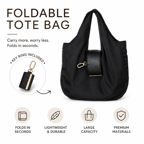 Foldable Keychain Tote Bag, Reusable Shopping Bag with Key Ring