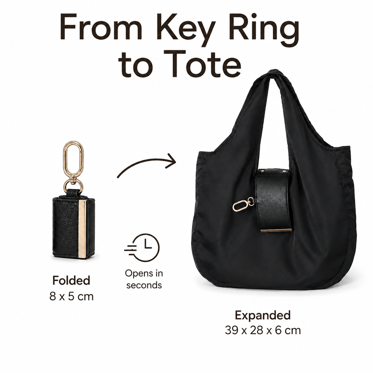 Foldable Keychain Tote Bag, Reusable Shopping Bag with Key Ring