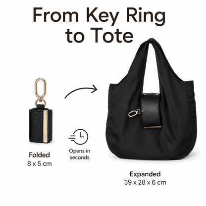 Foldable Keychain Tote Bag, Reusable Shopping Bag with Key Ring