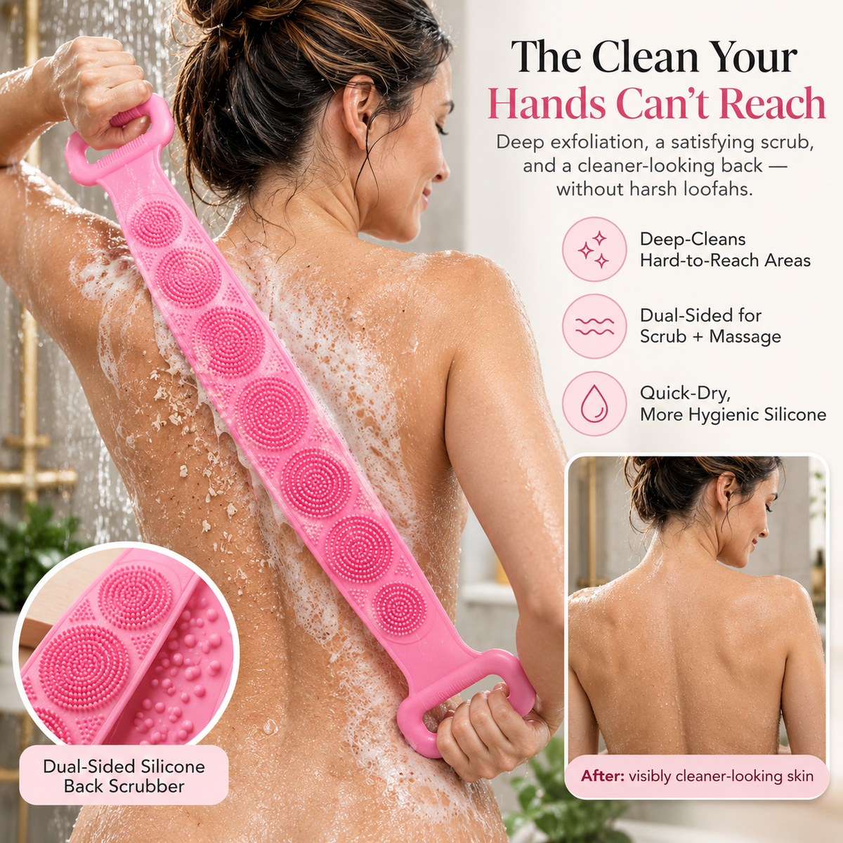 🚿Silicone Back Scrubber Belt – Exfoliating Shower Strap with Easy-Grip Handles for Deep Cleansing & Massage