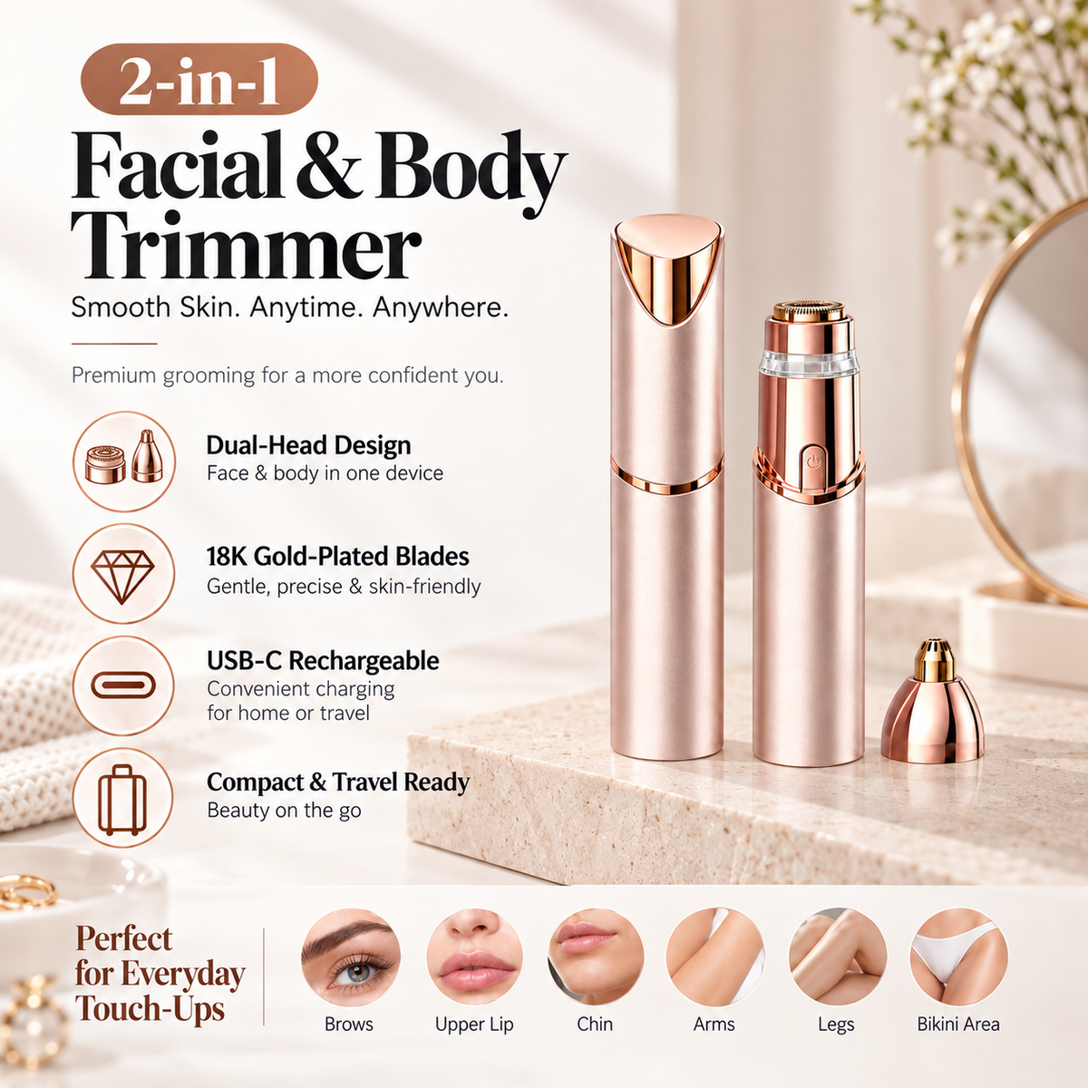 ✨ Upgraded 2-in-1 Brow & Body Hair Trimmer – Smooth & Precise Grooming