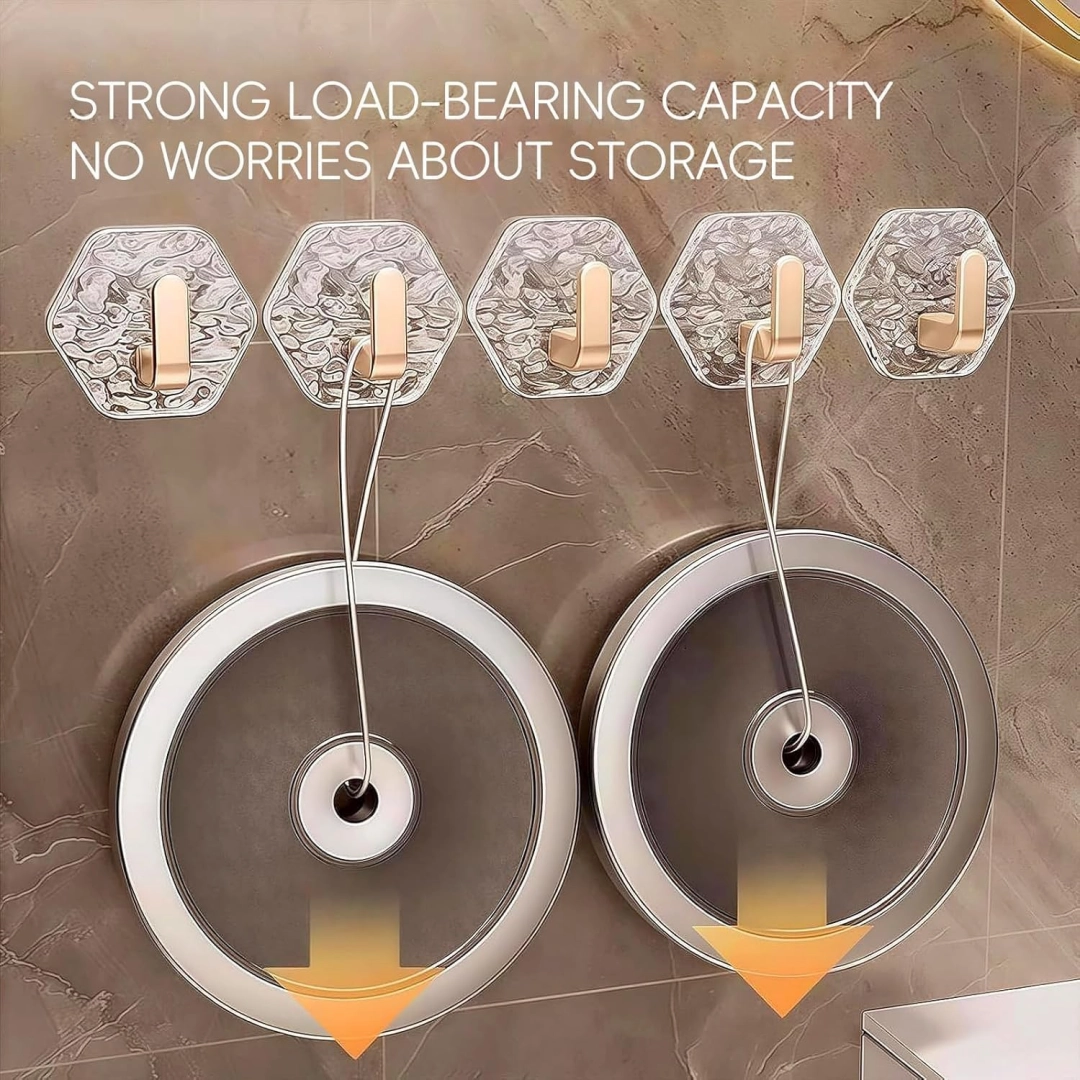 Crystal Clear Hex Ripple Wall Hooks – Heavy-Duty & No-Drill