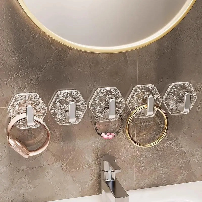 Crystal Clear Hex Ripple Wall Hooks – Heavy-Duty & No-Drill