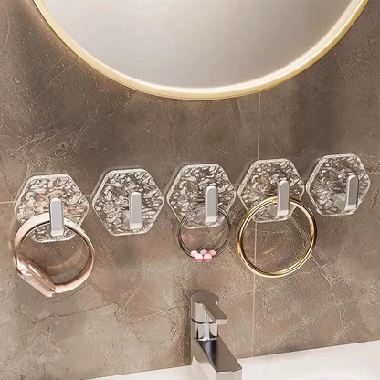 Crystal Clear Hex Ripple Wall Hooks – Heavy-Duty & No-Drill