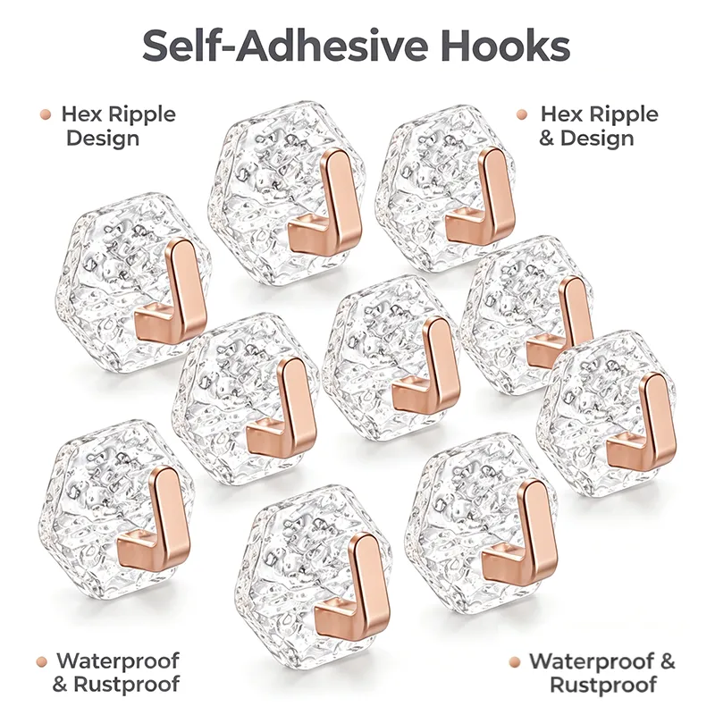 Crystal Clear Hex Ripple Wall Hooks – Heavy-Duty & No-Drill