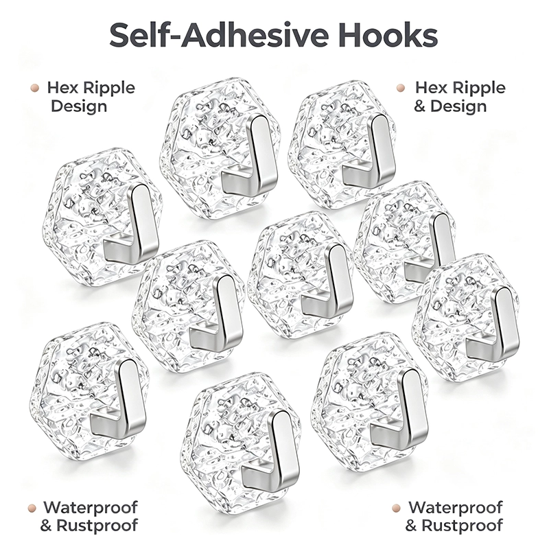 Crystal Clear Hex Ripple Wall Hooks – Heavy-Duty & No-Drill