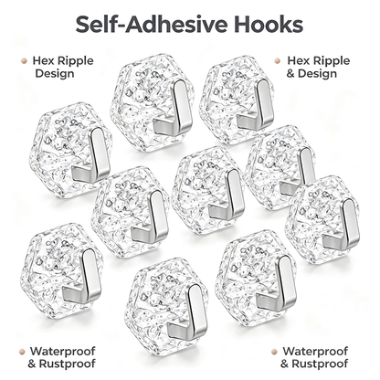 Crystal Clear Hex Ripple Wall Hooks – Heavy-Duty & No-Drill