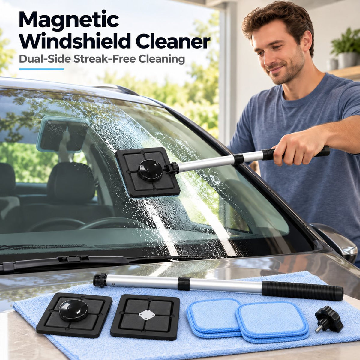 Dual-Sided Magnetic Windshield Cleaner – Streak-Free Car Glass Tool