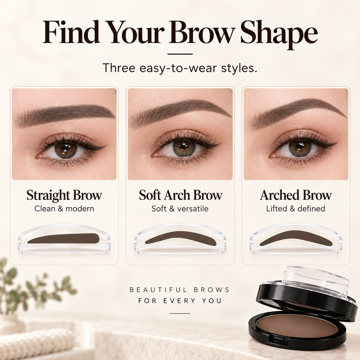 5-Second Brow Stamp Kit – 3 Colors & 3 Brow Shapes