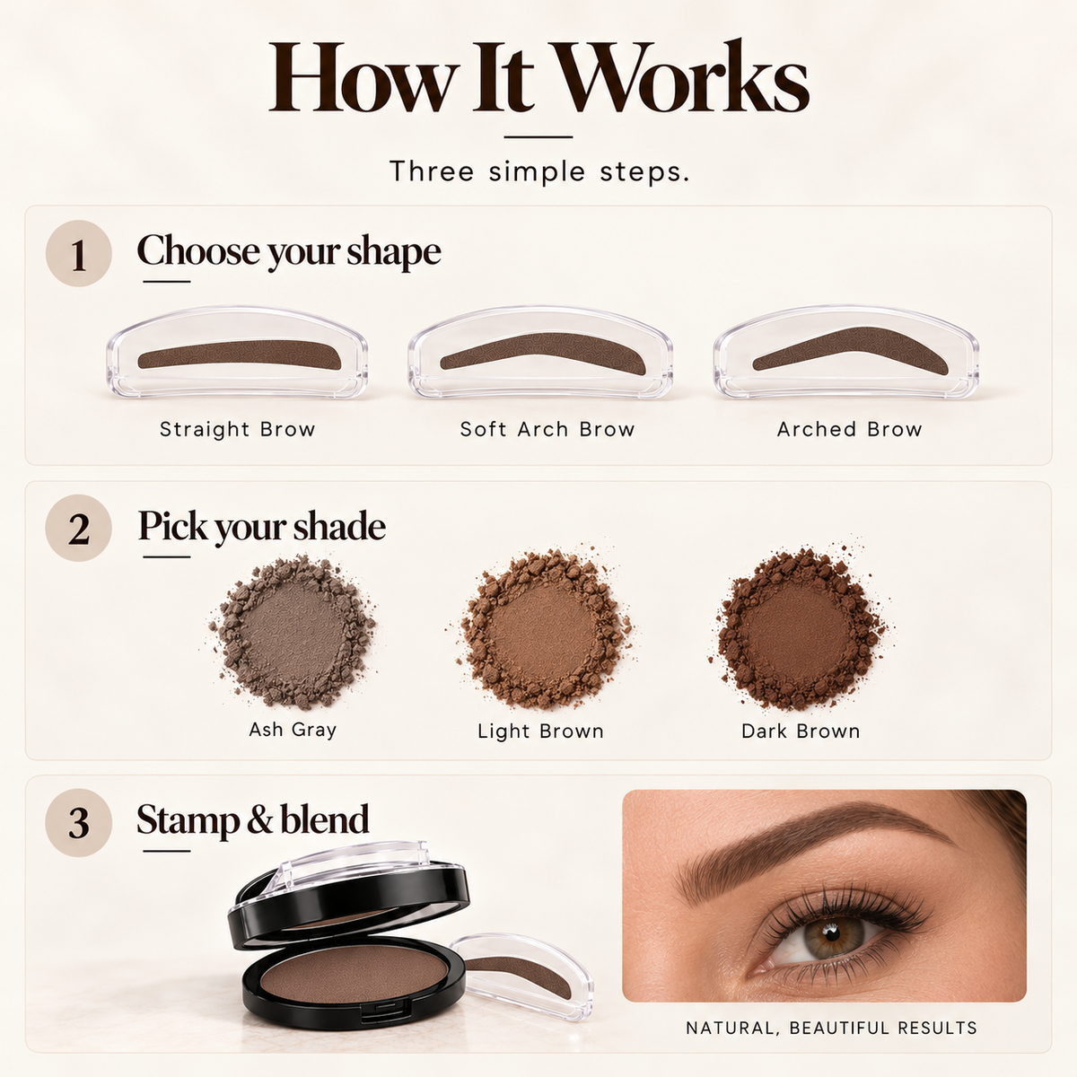 5-Second Brow Stamp Kit – 3 Colors & 3 Brow Shapes