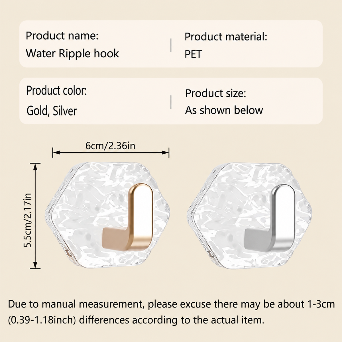 Crystal Clear Hex Ripple Wall Hooks – Heavy-Duty & No-Drill