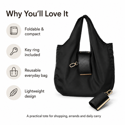 Foldable Keychain Tote Bag, Reusable Shopping Bag with Key Ring