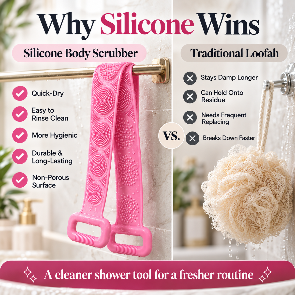 🚿Silicone Back Scrubber Belt – Exfoliating Shower Strap with Easy-Grip Handles for Deep Cleansing & Massage