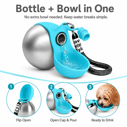 2-in-1 Portable Dog Water Bottle | Leak-Proof Travel Water Bowl for Small Dogs