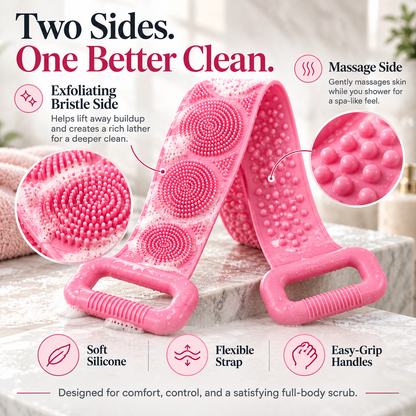 🚿Silicone Back Scrubber Belt – Exfoliating Shower Strap with Easy-Grip Handles for Deep Cleansing & Massage