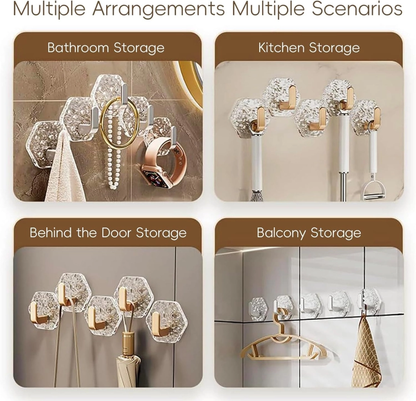 Crystal Clear Hex Ripple Wall Hooks – Heavy-Duty & No-Drill