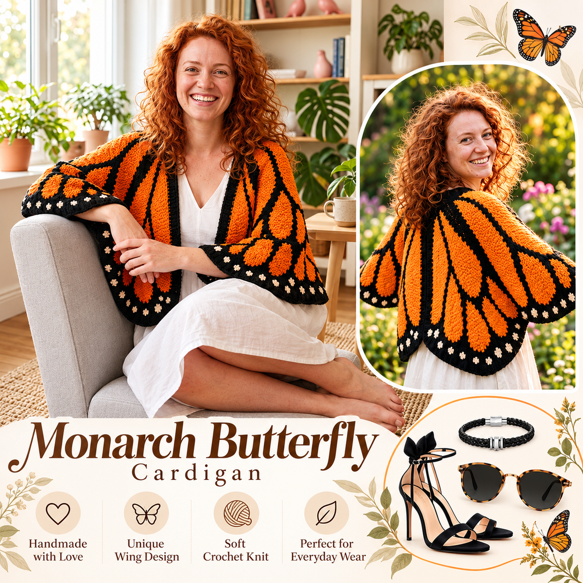 Hand-Crocheted Monarch Butterfly Cardigan