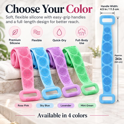🚿Silicone Back Scrubber Belt – Exfoliating Shower Strap with Easy-Grip Handles for Deep Cleansing & Massage
