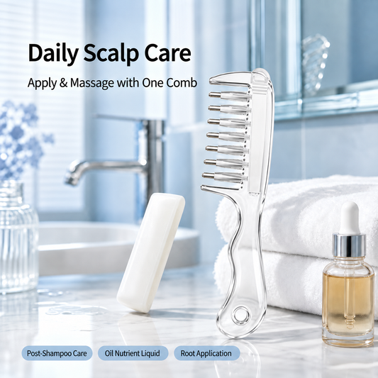Refillable Scalp Oil Applicator Comb – Precision Serum Application with 7 Metal Massage Tips