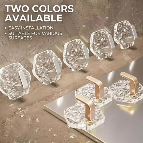 Crystal Clear Hex Ripple Wall Hooks – Heavy-Duty & No-Drill