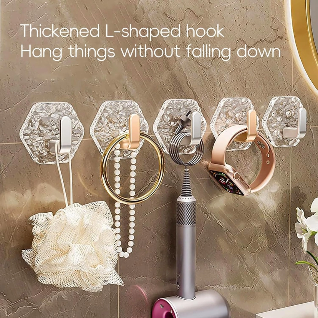 Crystal Clear Hex Ripple Wall Hooks – Heavy-Duty & No-Drill