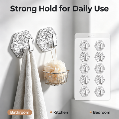 Crystal Clear Hex Ripple Wall Hooks – Heavy-Duty & No-Drill