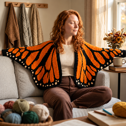 Hand-Crocheted Monarch Butterfly Cardigan