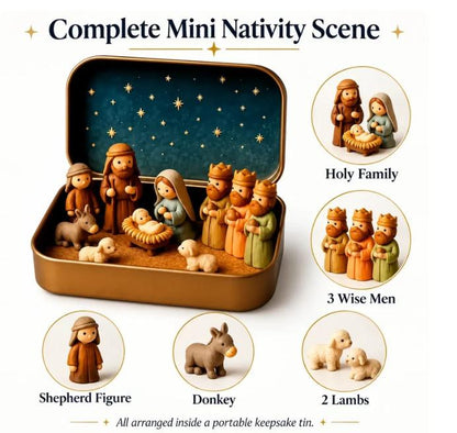 Mini Nativity Scene Keepsake Tin — 🙏Pocket-Sized Christmas Holy Family Set